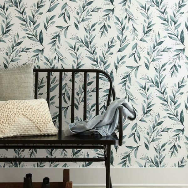 Weekends Olive Branch Teal Wallpaper