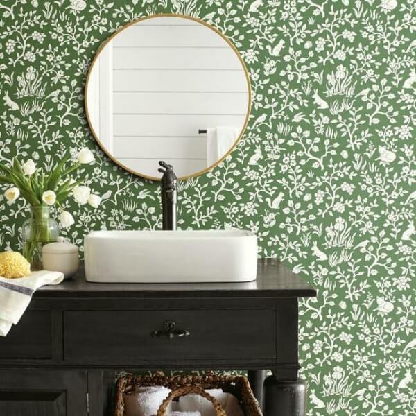 Fox & Hare Forest Green Wallpaper