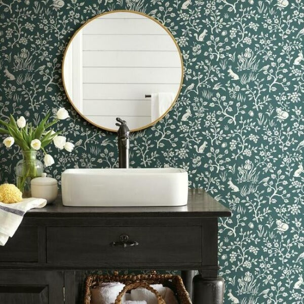Weekends Fox & Hare Teal Wallpaper