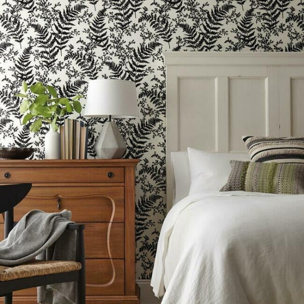 Forest Fern Flock Black Wallpaper