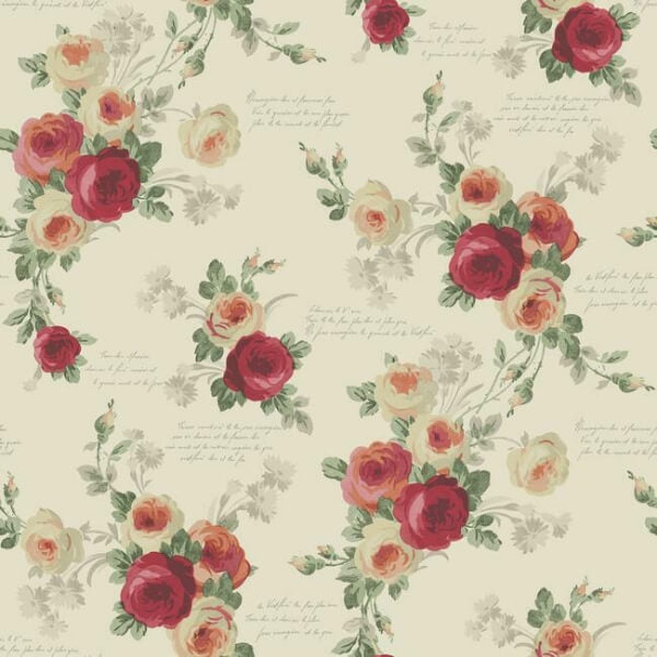 Heirloom Rose Red & Beige Wallpaper
