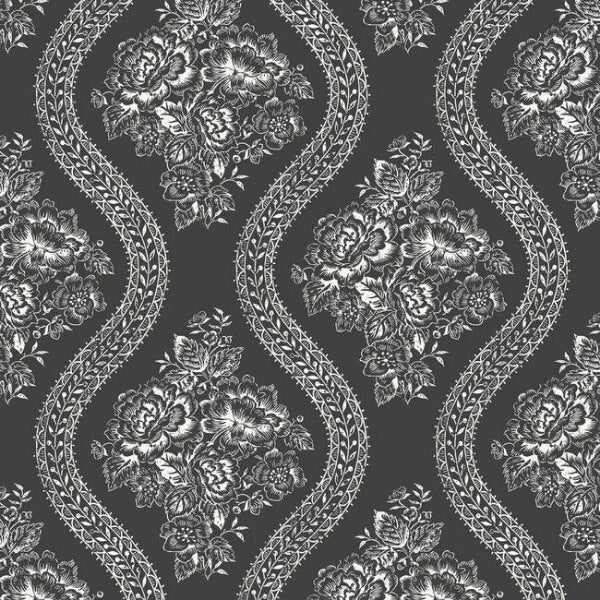 Coverlet Floral White & Black Wallpaper