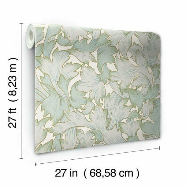 Acanthus Toss Beige & Seafoam Wallpaper