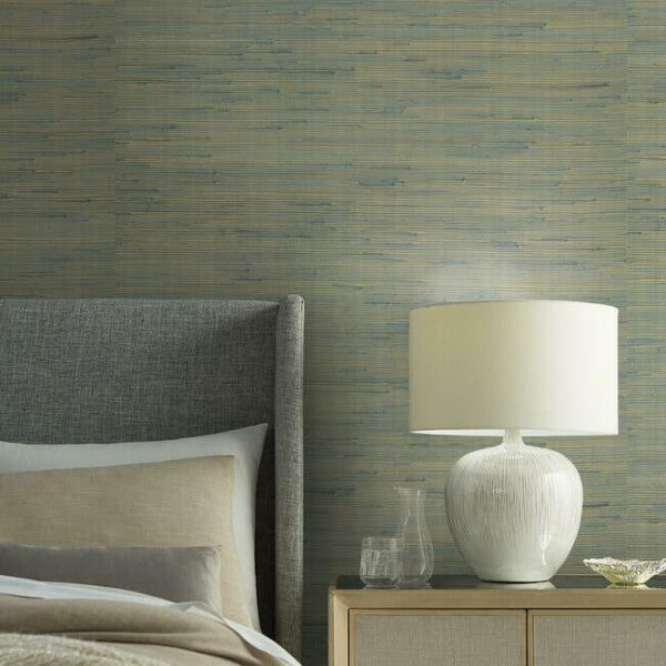 Jute Gold & Blue Metallic Wallpaper