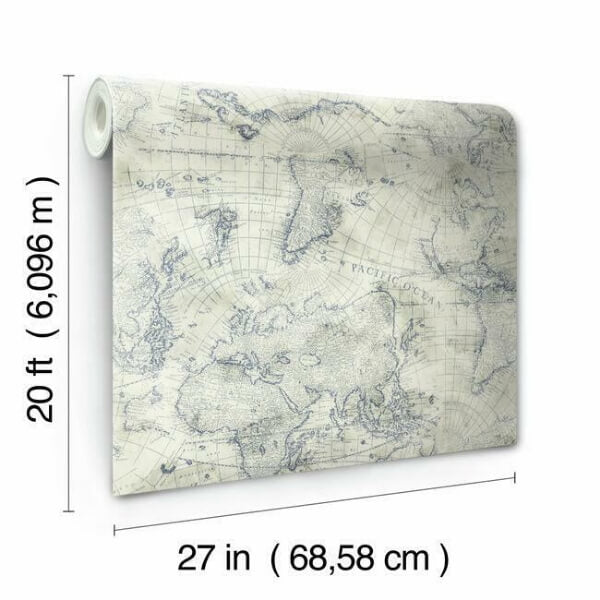 Coastal Map Blue & Beige Peel & Stick Wallpaper