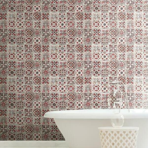 Encaustic Tile Red Peel & Stick Wallpaper