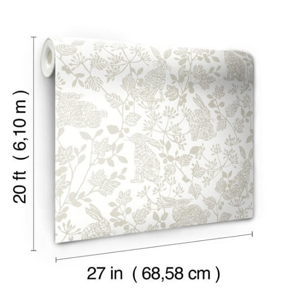 Botanical Bunnies Beige Peel & Stick Wallpaper