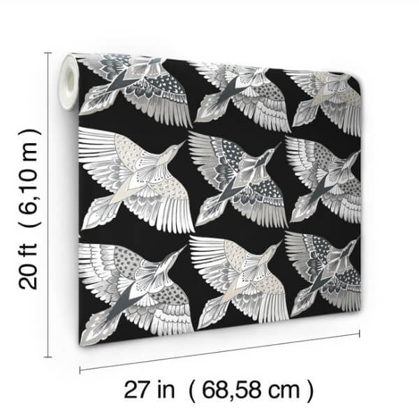 Feather Flight Black Peel & Stick Wallpaper