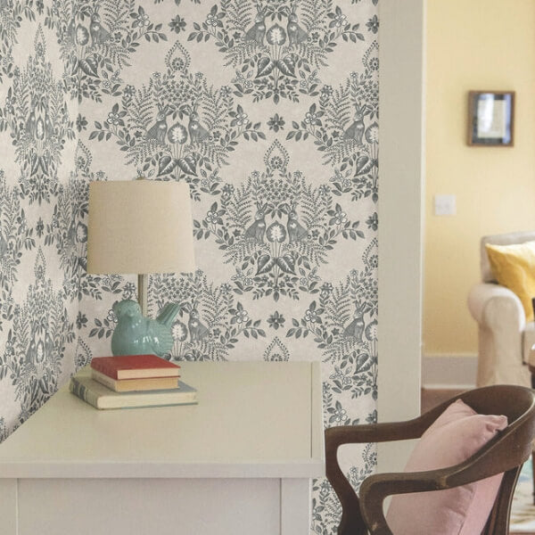 Cottontail Toile Linen & Charcoal Peel & Stick Wallpaper