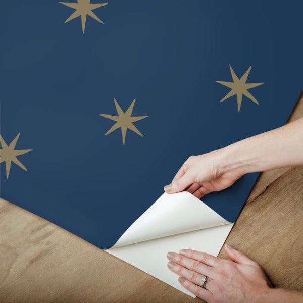 Star Splendor Navy & Metallic Gold Peel & Stick Wallpaper
