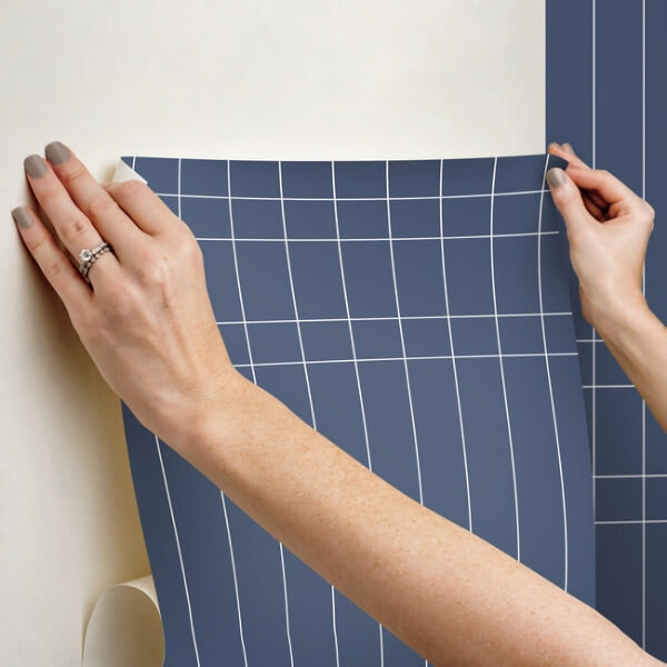 Linear Gridwork Navy Wallpaper