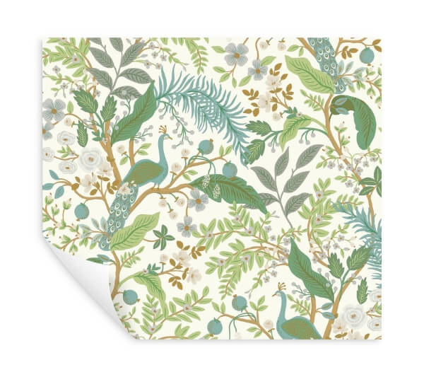 Peacock Garden White Peel & Stick Wallpaper