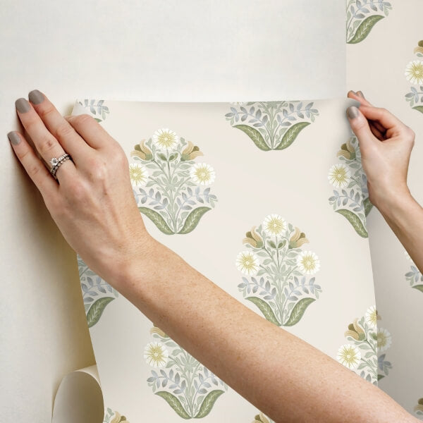Sophie Sage Floral Medallion Peel & Stick Wallpaper