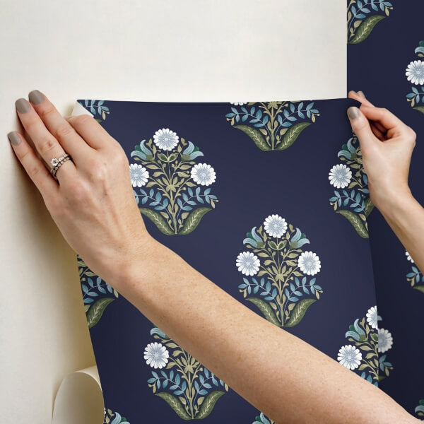 Sophie Navy Floral Medallion Peel & Stick Wallpaper