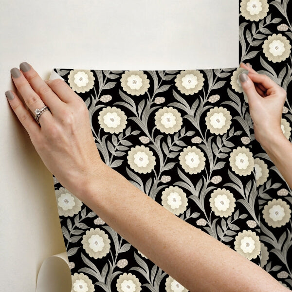 Lillian Black Floral Vine Peel & Stick Wallpaper