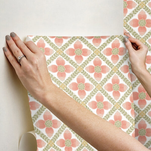Mimi Coral Quilted Floral Peel & Stick Wallpaper