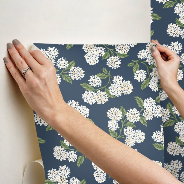 Hydrangea Navy & White Peel & Stick Wallpaper