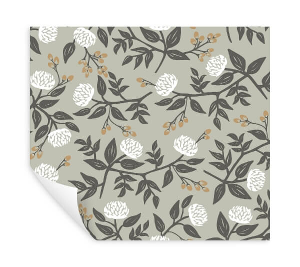 Peonies Grey Floral Premium Peel + Stick Wallpaper