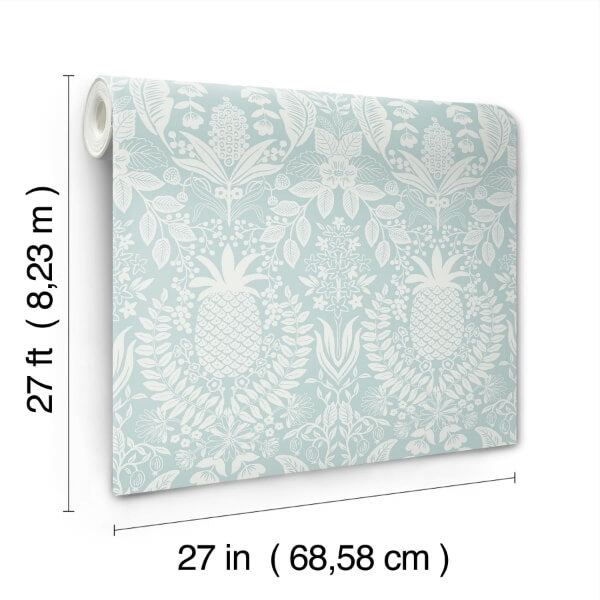 Pineapple Damask Light Blue Wallpaper