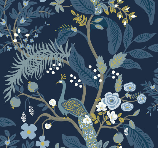 RI5172 Navy Peacock Wallpaper