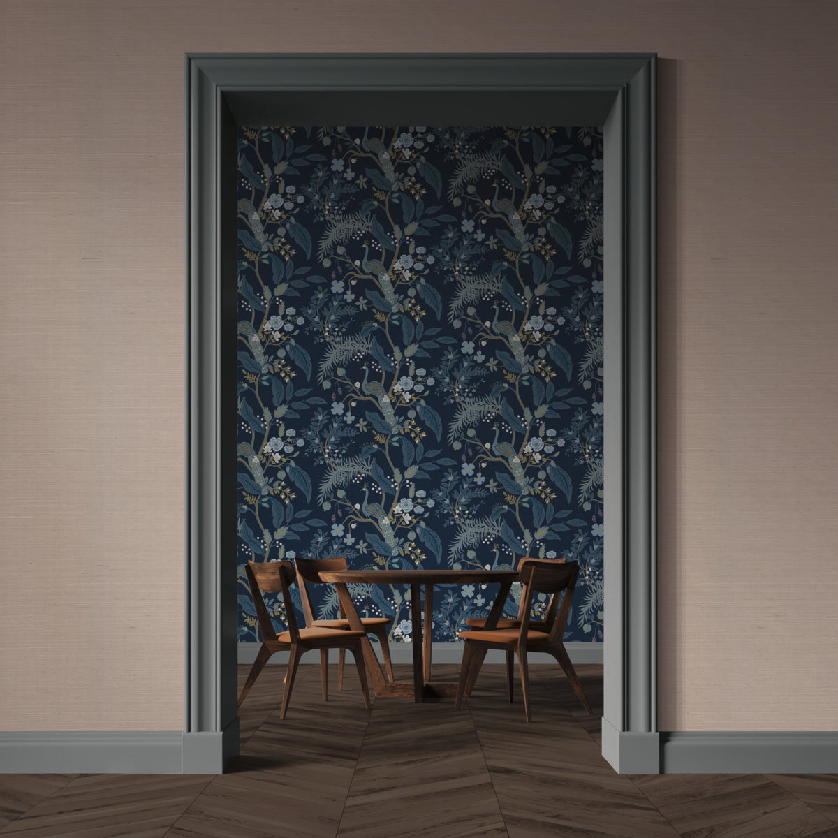 RI5172 Navy Peacock Wallpaper