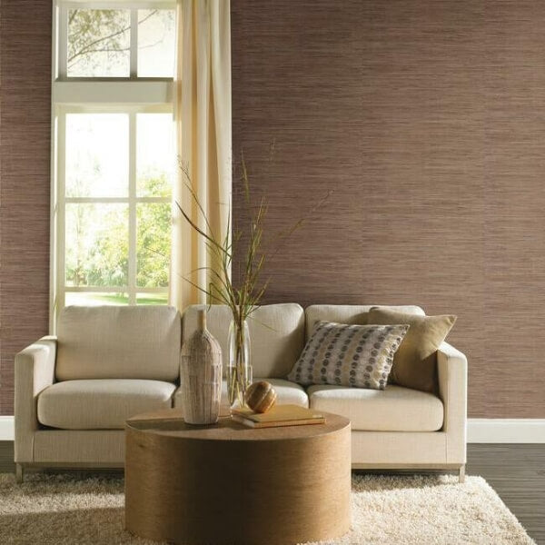 Lustrous Grasscloth Brown Wallpaper