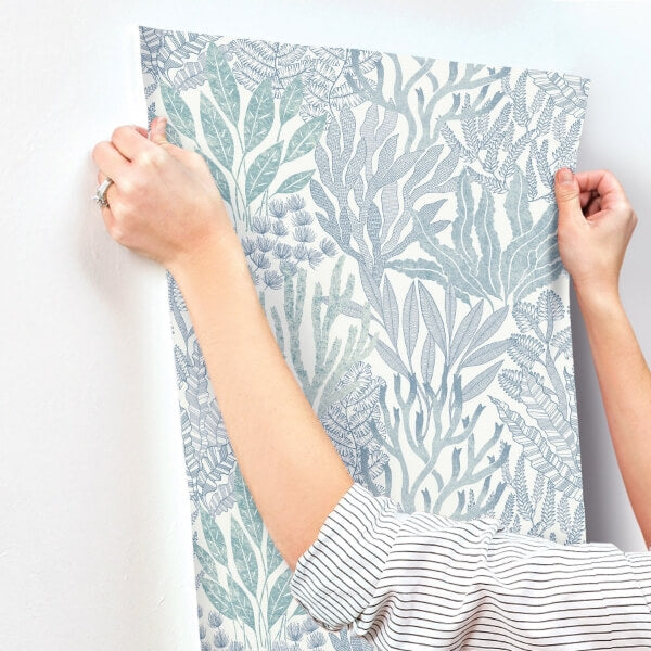 Coral Leaves Blue & Aqua Wallpaper