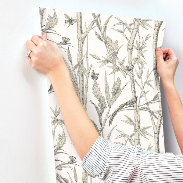 Bambou Toile White Wallpaper