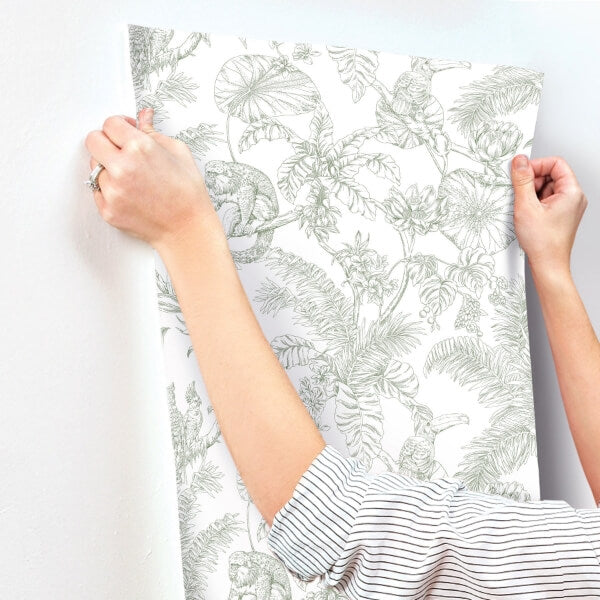 Tropical Sketch Toile Forest Wallpaper