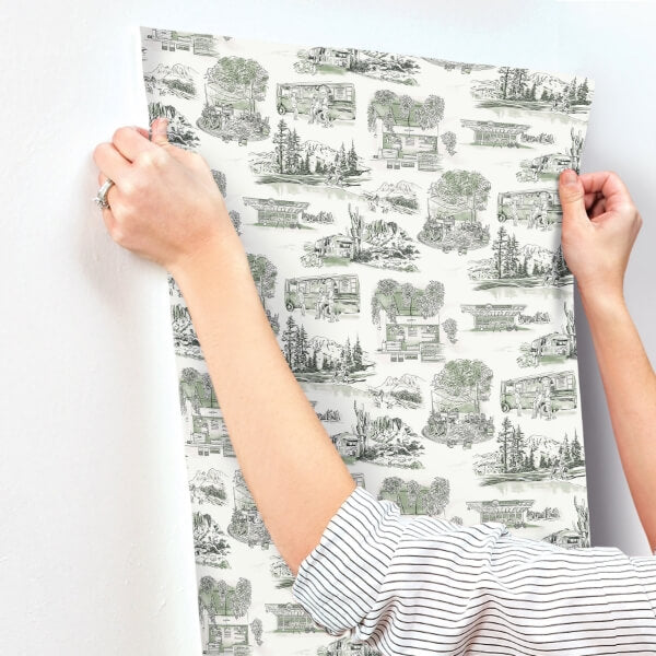 Modern Vista Toile Evergreen Wallpaper