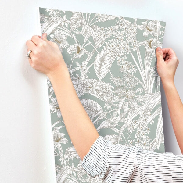Orchid Conservatory Toile Seamist & Taupe Wallpaper