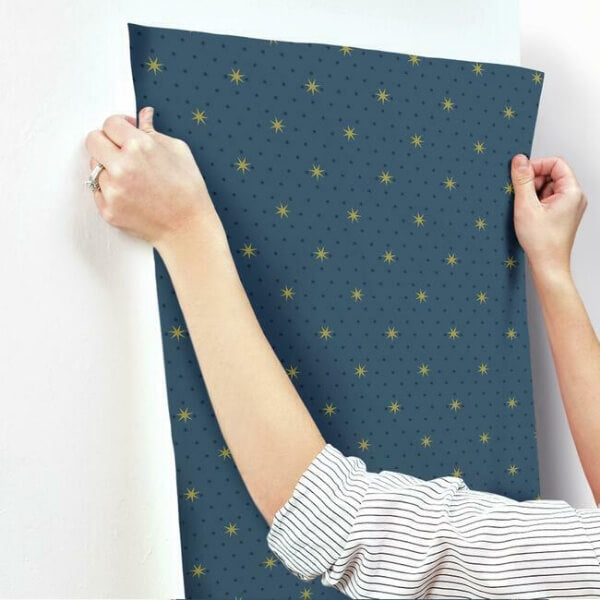 Stella Star Navy Metallic Wallpaper