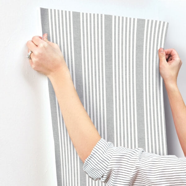 French Charcoal Linen Stripe Wallpaper