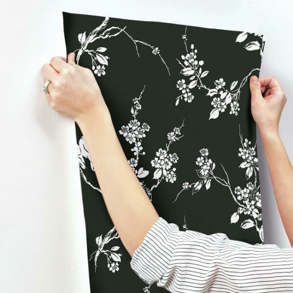 Imperial Blossoms Branch Black & White Wallpaper