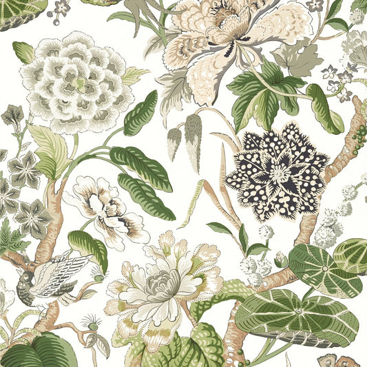 HILL GARDEN - Green and White Wallpaper.