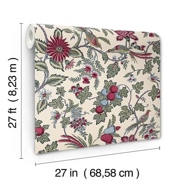 Parterre Raspberry Jacobean Wallpaper