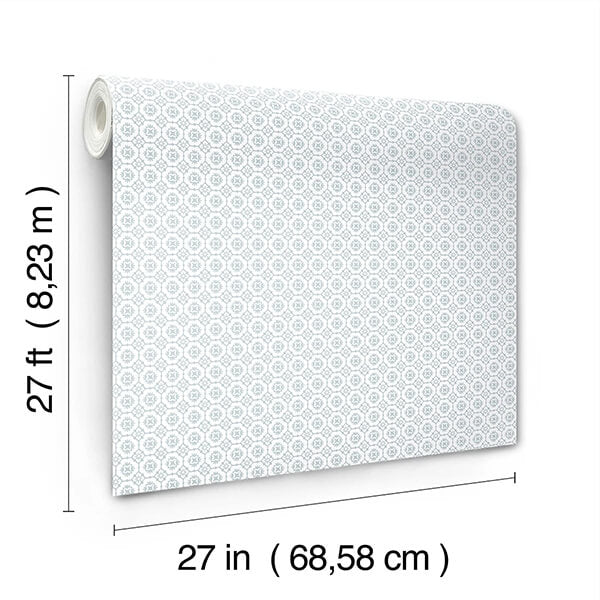 Priti Light Blue Floral Grid Wallpaper
