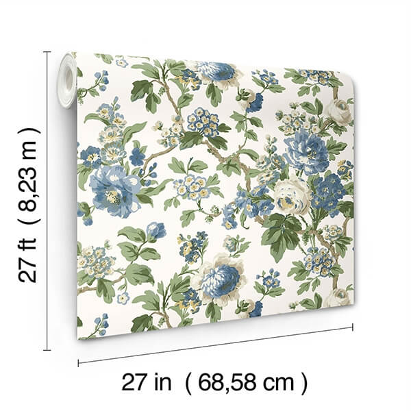 Beatrix Blue Vintage Floral Wallpaper
