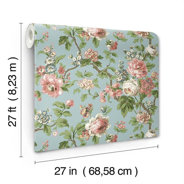 Beatrix Sky Blue Vintage Floral Wallpaper