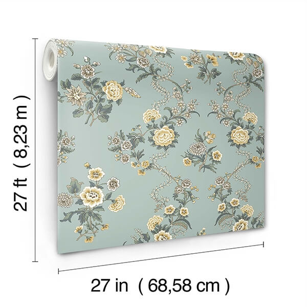 Genevieve Harbor Blue Floral Trail Wallpaper
