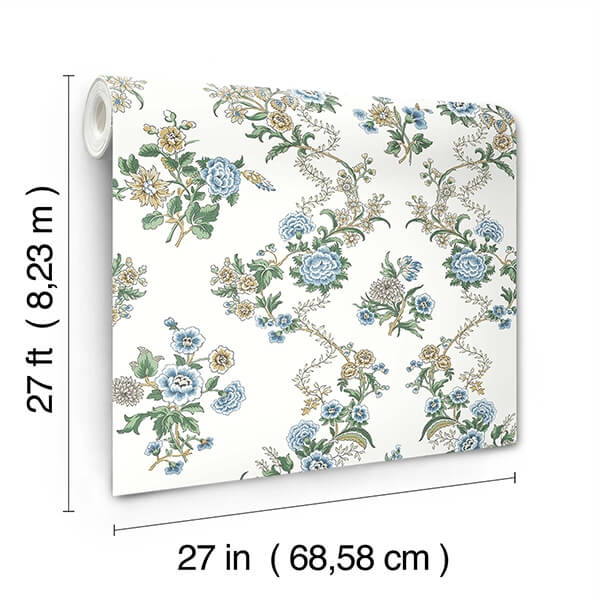 Genevieve Sapphire Floral Trail Wallpaper