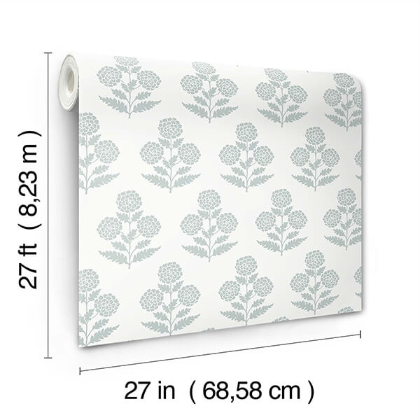 Souci Light Blue Marigolds Wallpaper