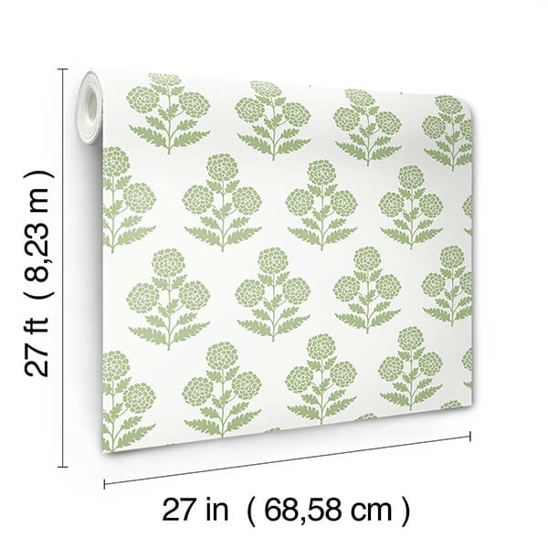 Souci Green Marigolds Wallpaper