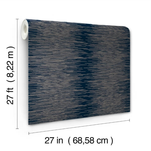 Operetta Navy Metallic Columns Wallpaper