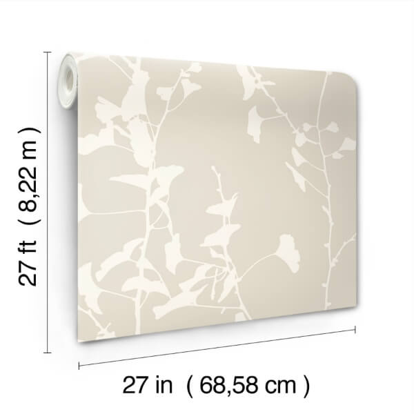 Ginkgo Silhouette Taupe Cork Wallpaper