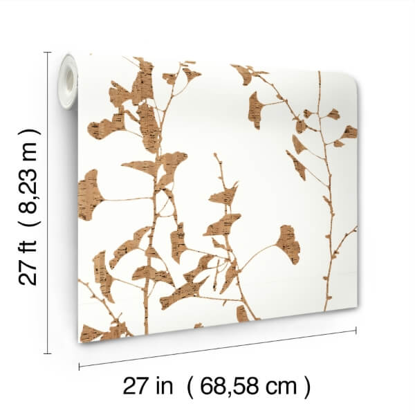Ginkgo Silhouette Light Brown Cork Wallpaper