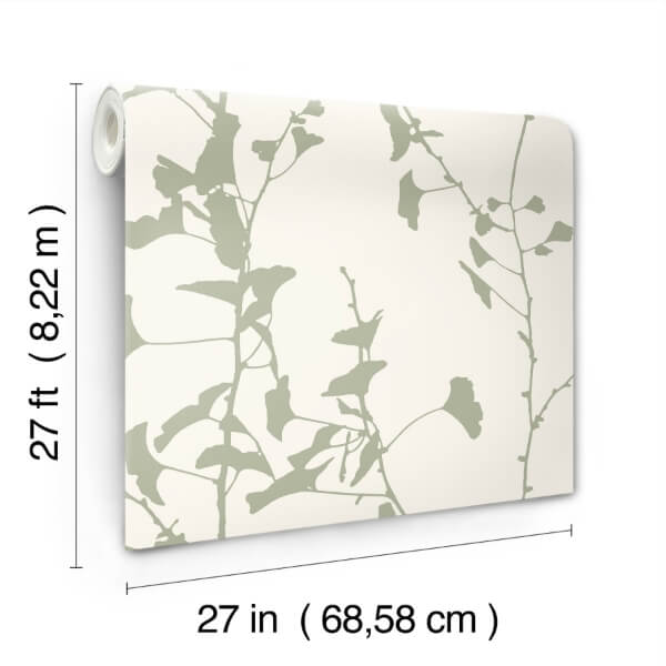 Ginkgo Silhouette Sage Cork Wallpaper