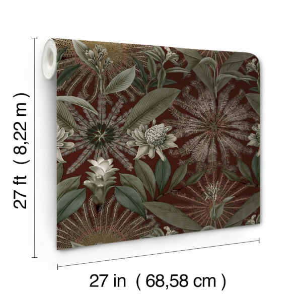 Enchanted Garden Maroon Tropical Wallpaper