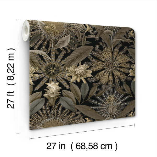 Enchanted Garden Black Tropical Wallpaper