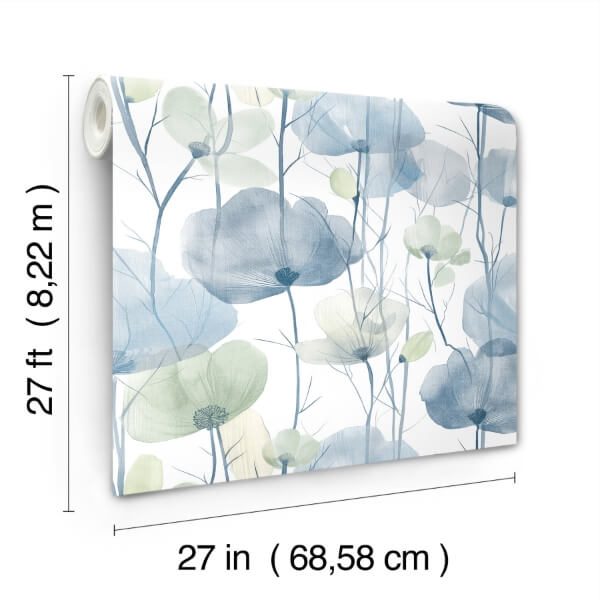 Cotswolds Poppies Blue Floral Wallpaper